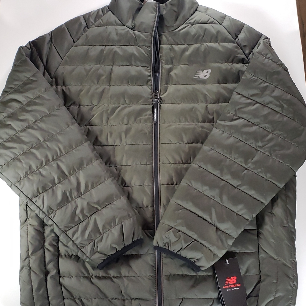 New Balance Men's Light Padded Olive Bomber Jacket, Size XL